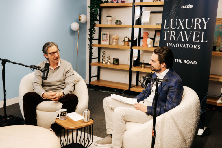 Adam Deflorian and Caleb Silver recording episode 30 of Luxury Travel Innovators in New York City.