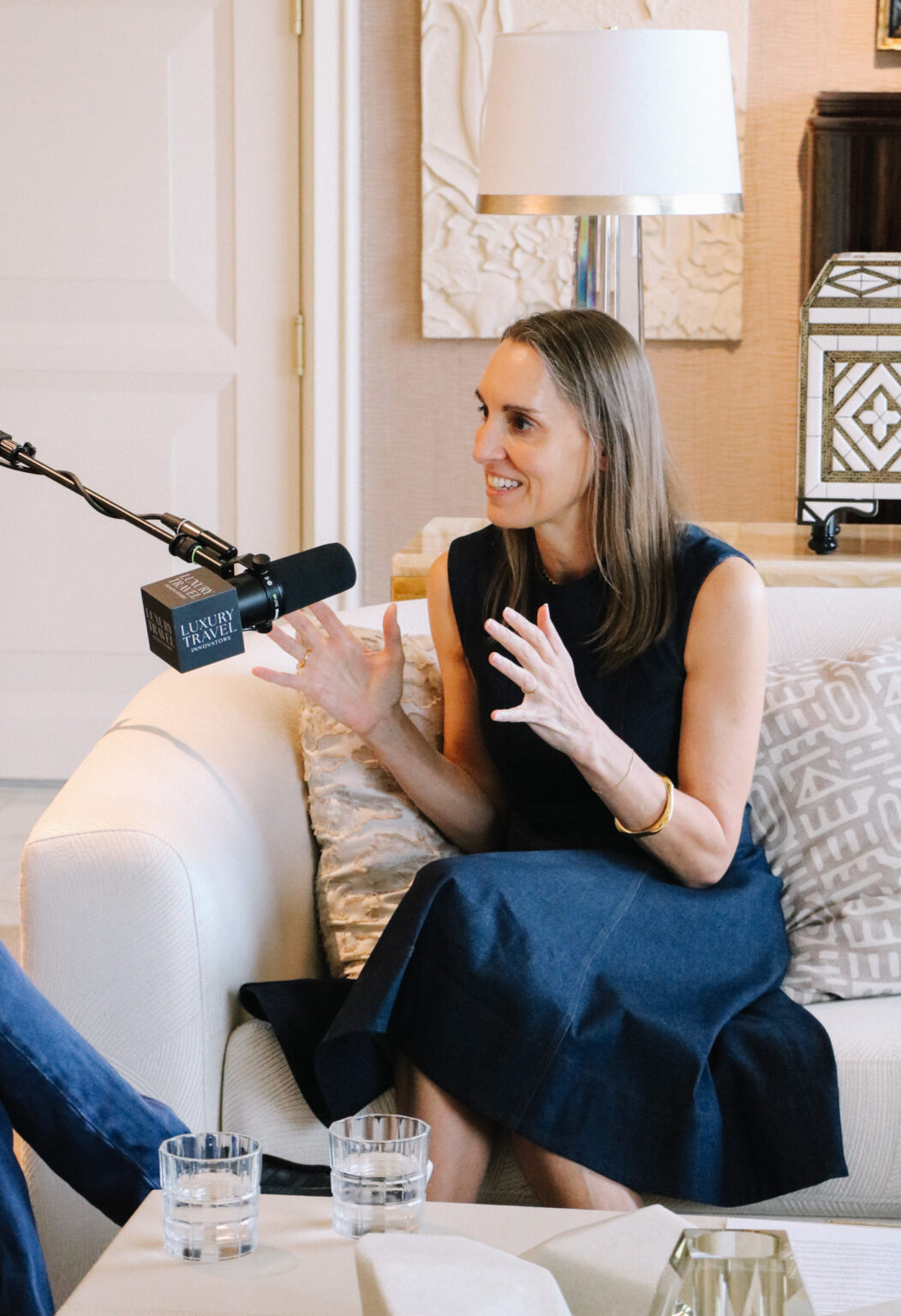 Tamara Lohan recording episode 44 of Luxury Travel Innovators.